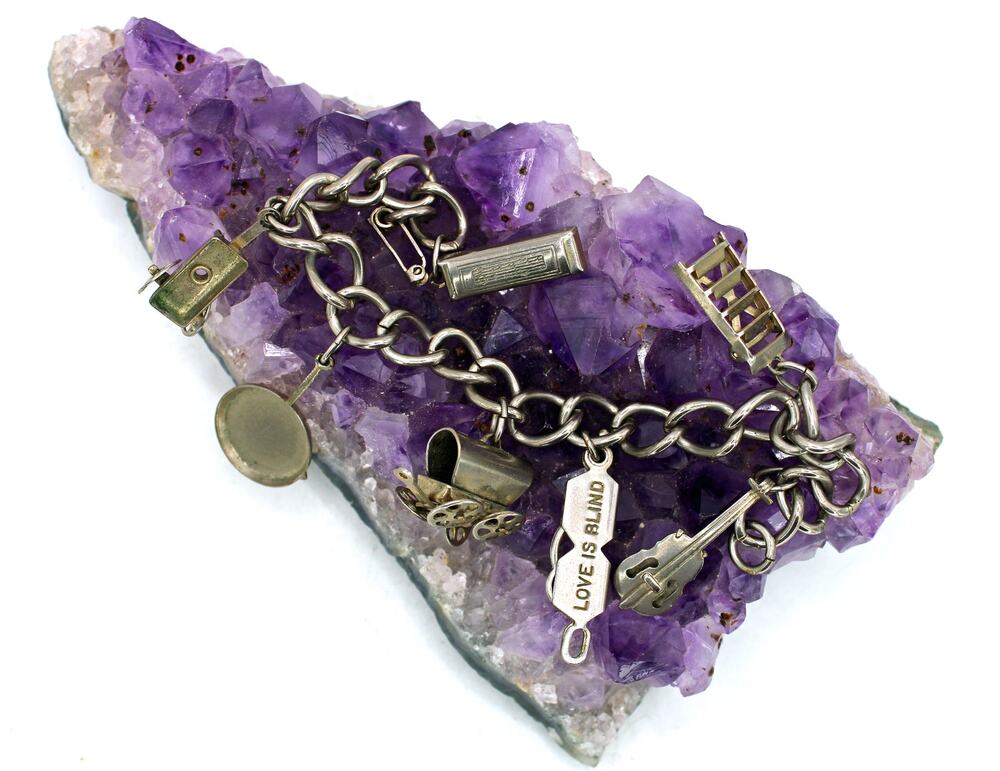 1960's Silver Tone Southwest Theme Charm Bracelet with 7 Charms